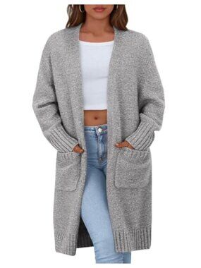 Open Front Knitted Cardigan Sweater for Women Long Sleeve Loose Fit with Pockets